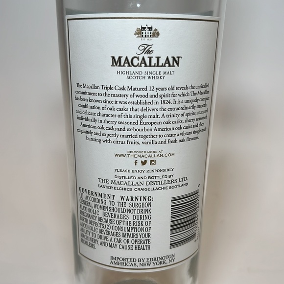 Macallan 12 Highland Single Malt Scotch Whisky Triple Cask Matured Empty Bottle - Picture 5 of 7